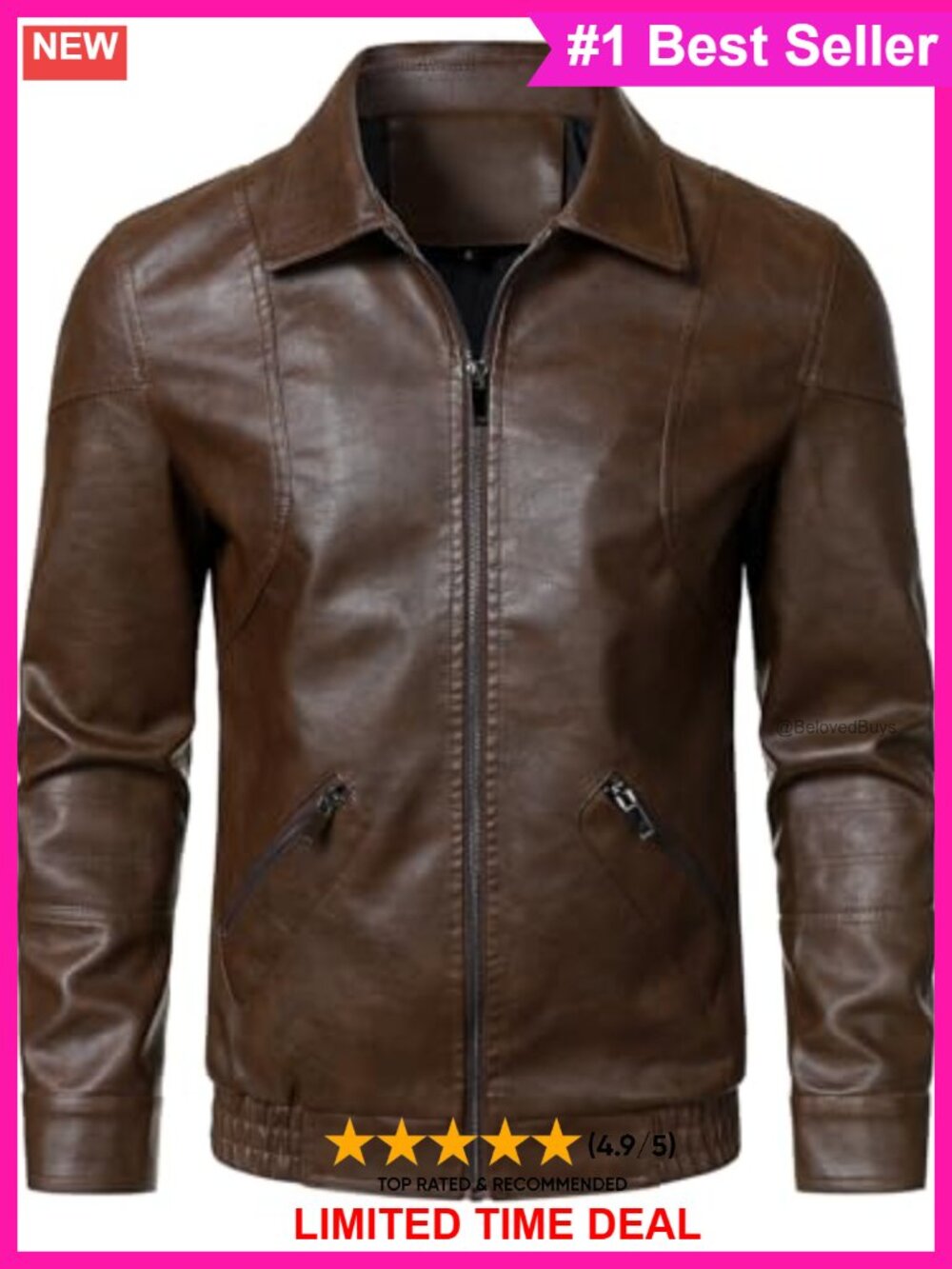 Men's Faux Leather Bomber Jacket Zip Up Biker Lightweight Coat